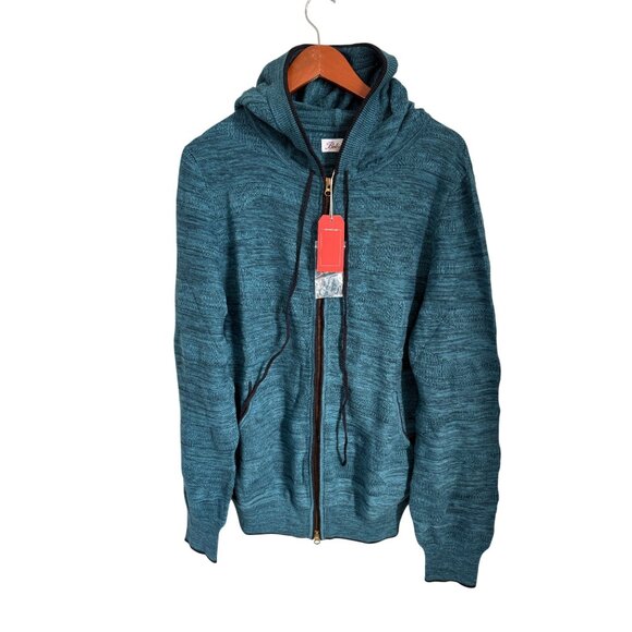 Bolivares Mens Teal Full-Zip Hoodie Sweater M 100% Pima Cotton Made In Peru - Picture 1 of 7